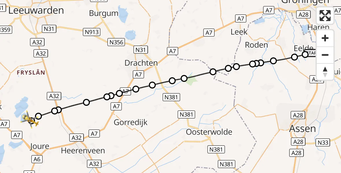 Vluchtroute Traumahelikopter Groningen Airport Eelde - Goingarijp, 20 september 2026, 12:26