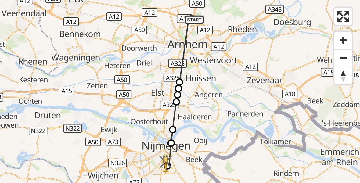 Vluchtroute Traumahelikopter Arnhem - Radboud University Medical Center Heliport, 20 september 2026, 12:40