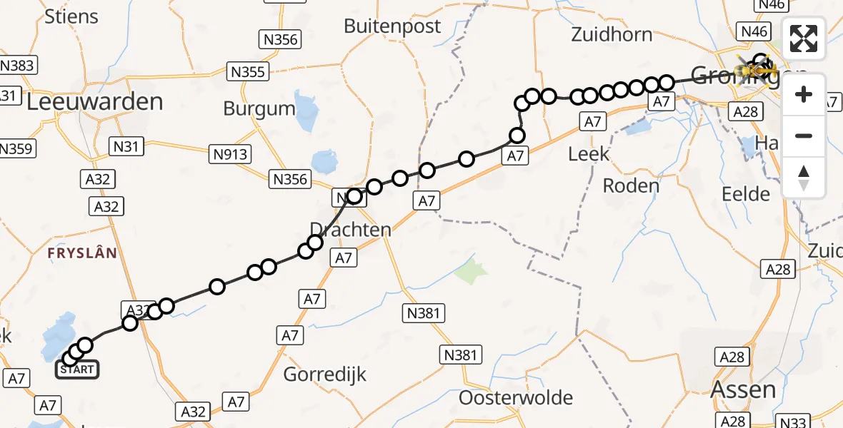 Vluchtroute Traumahelikopter Goingarijp - Universitair Medisch Centrum Groningen, 20 september 2026, 13:23