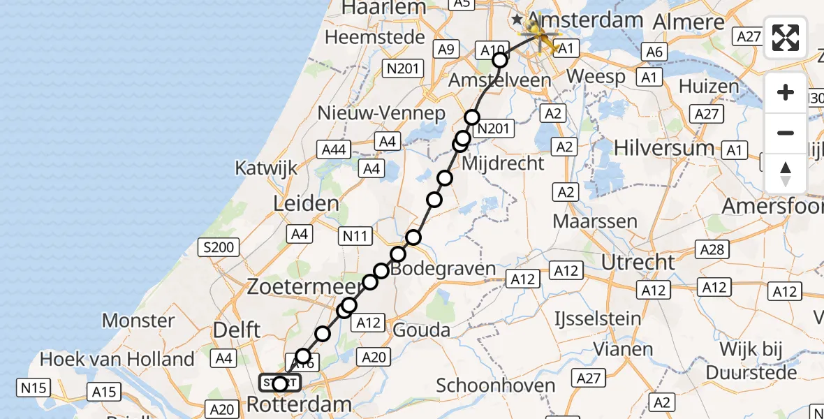 Vluchtroute Traumahelikopter Rotterdam The Hague Airport - Amsterdam, 20 september 2026, 14:04