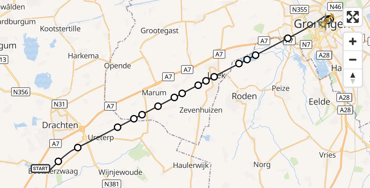 Vluchtroute Traumahelikopter Beetsterzwaag - Universitair Medisch Centrum Groningen, 20 september 2026, 14:11
