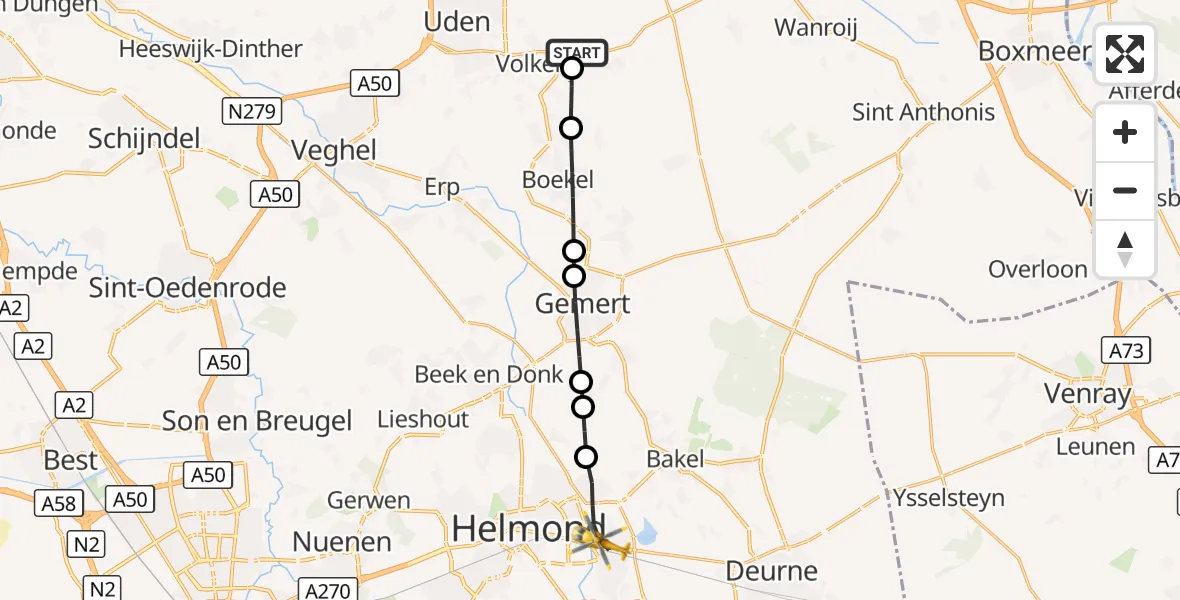 Vluchtroute Traumahelikopter Vliegbasis Volkel - Helmond, 20 september 2026, 15:54