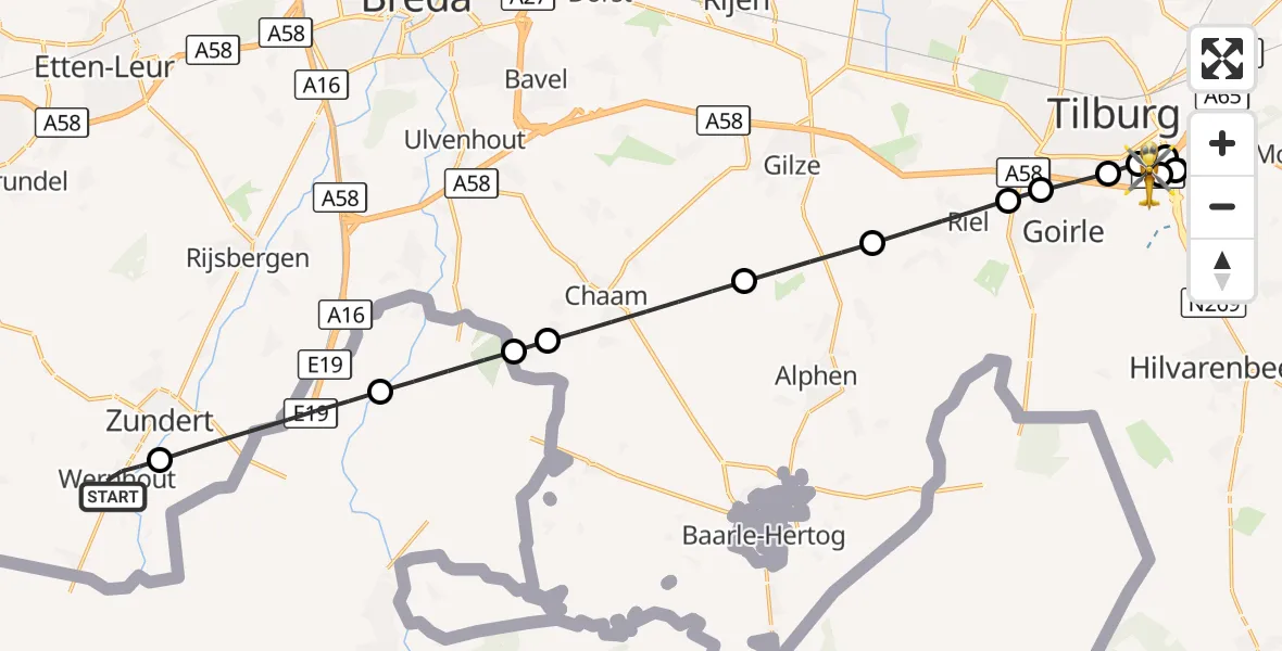 Vluchtroute Traumahelikopter Wernhout - St. Elisabeth Hospital Heliport, 20 september 2026, 17:28