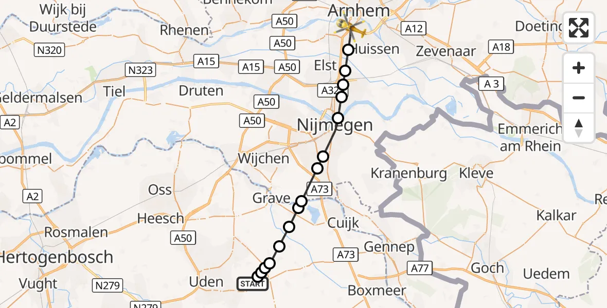 Vluchtroute Traumahelikopter Vliegbasis Volkel - Arnhem, 20 september 2026, 17:46