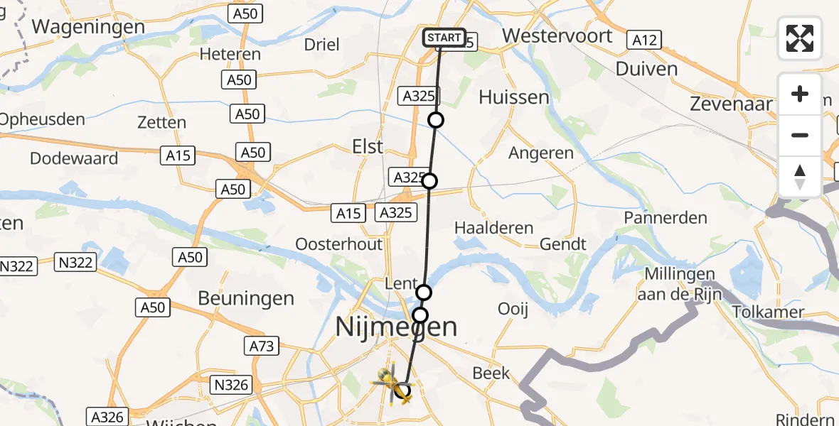 Vluchtroute Traumahelikopter Arnhem - Radboud University Medical Center Heliport, 20 september 2026, 18:18