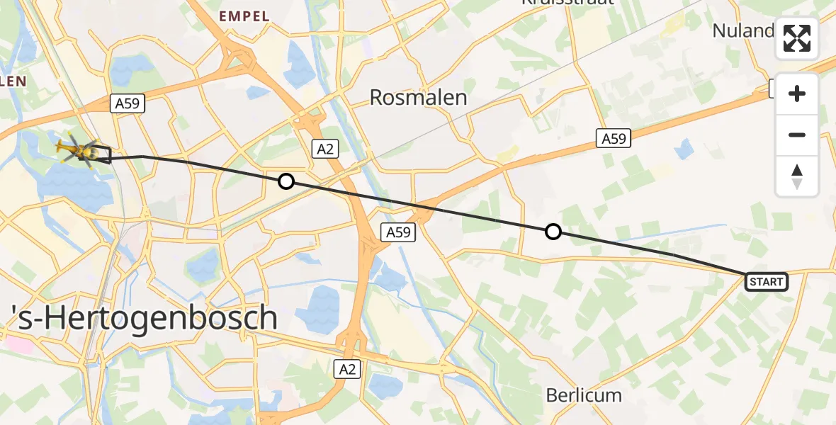 Vluchtroute Traumahelikopter Berlicum - 's-Hertogenbosch, 20 september 2026, 19:28