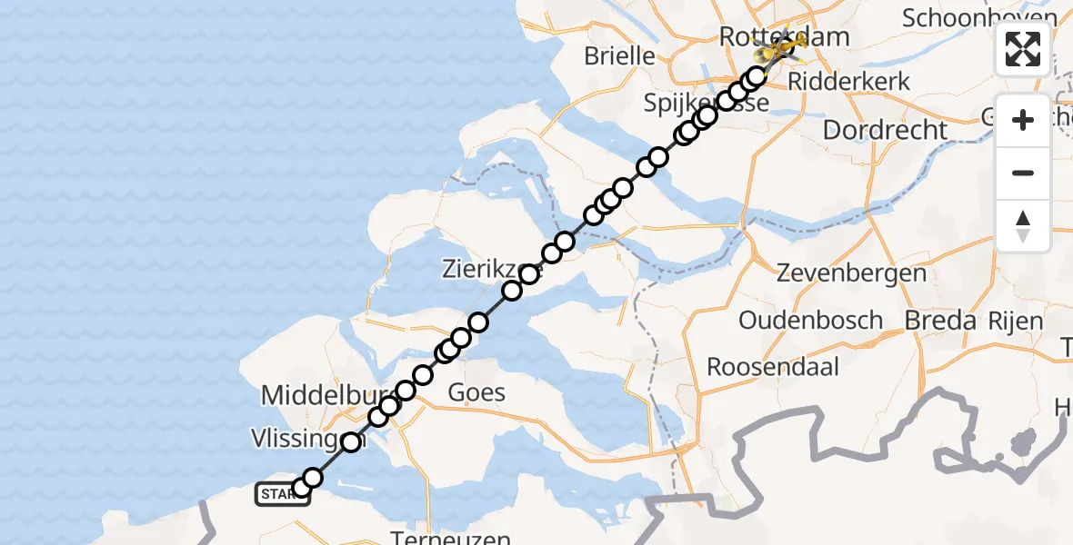 Vluchtroute Traumahelikopter Groede - Erasmus Medisch Centrum Heliport, 21 september 2026, 01:16