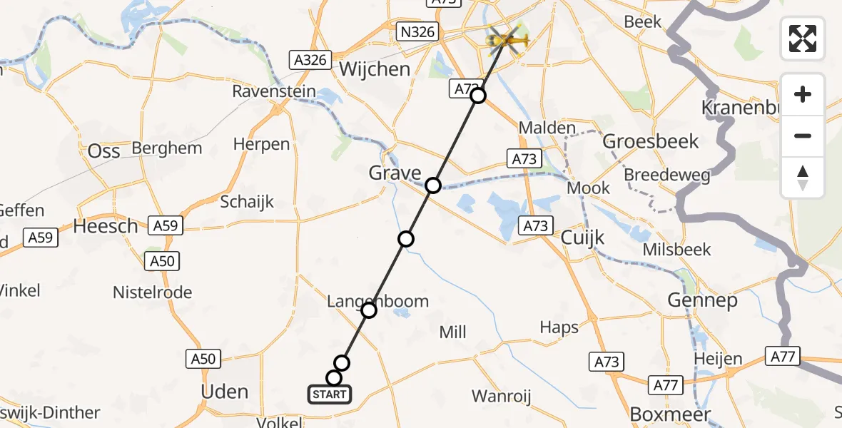Vluchtroute Traumahelikopter Vliegbasis Volkel - Nijmegen, 21 september 2026, 06:25