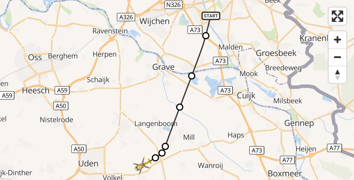 Vluchtroute Traumahelikopter Nijmegen - Vliegbasis Volkel, 21 september 2026, 06:33