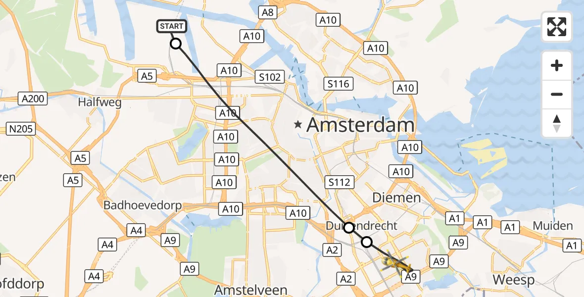 Vluchtroute Traumahelikopter Amsterdam Heliport - Amsterdam, 21 september 2026, 07:03