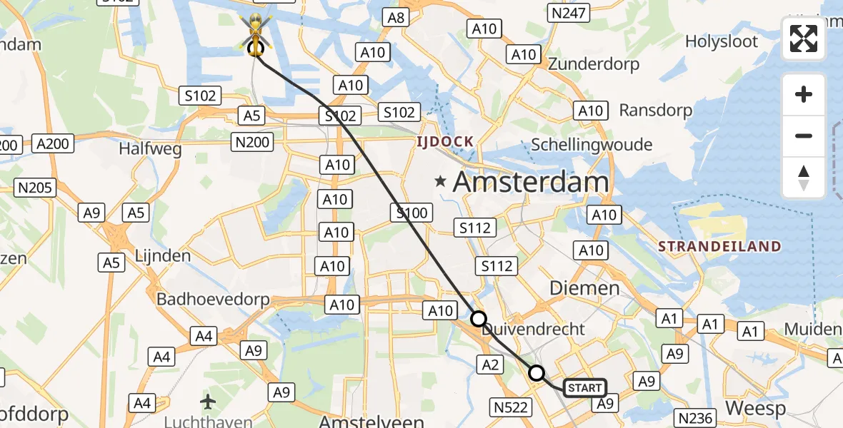 Vluchtroute Traumahelikopter Amsterdam - Amsterdam Heliport, 21 september 2026, 07:22