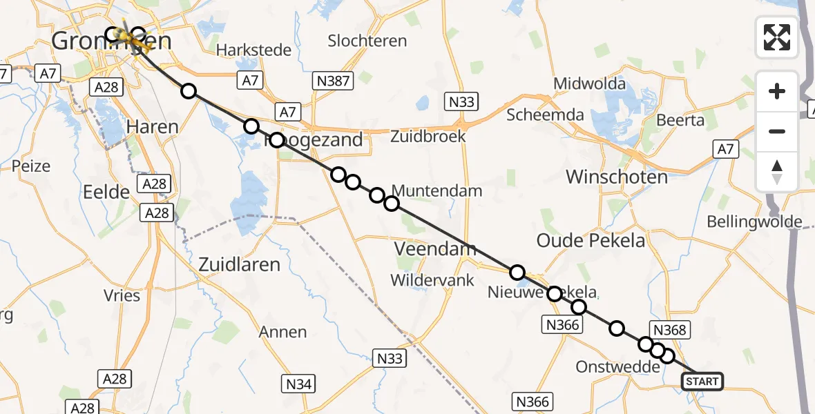Vluchtroute Traumahelikopter Vlagtwedde - Groningen, 21 september 2026, 09:19