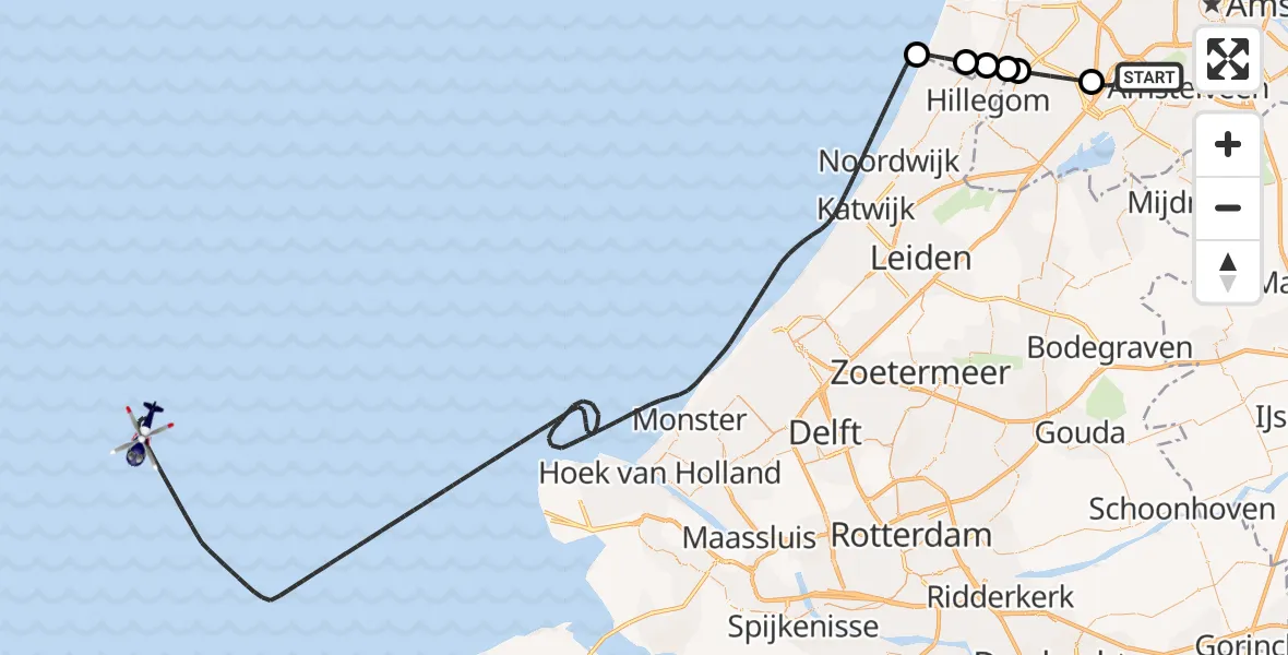 Vluchtroute Politiehelikopter Amsterdam Vliegveld Schiphol - Noordzee, 21 september 2026, 09:27