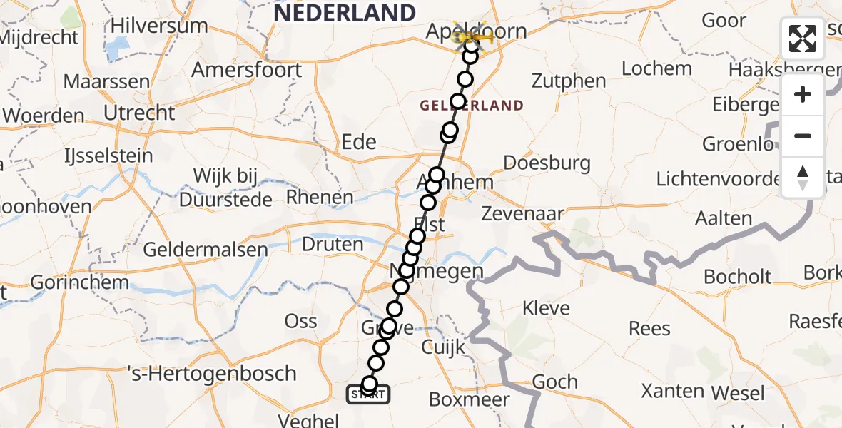 Vluchtroute Traumahelikopter Vliegbasis Volkel - Apeldoorn, 21 september 2026, 09:53