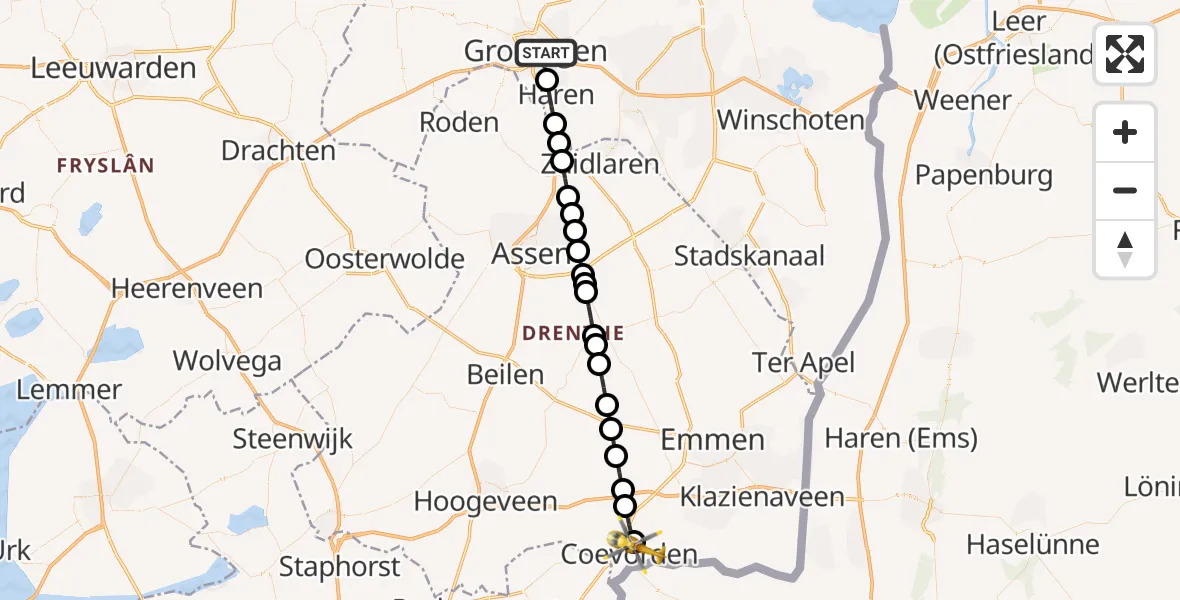 Vluchtroute Traumahelikopter Groningen - Coevorden, 21 september 2026, 10:03