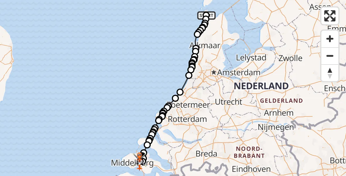 Vluchtroute Kustwachthelikopter Militair vliegveld De Kooy / Den Helder Airport - Vliegveld Midden-Zeeland, 21 september 2026, 10:11