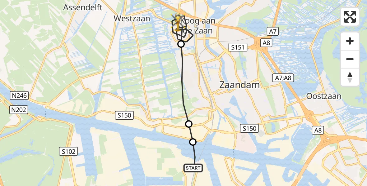 Vluchtroute Traumahelikopter Amsterdam Heliport - Koog aan de Zaan, 21 september 2026, 10:19