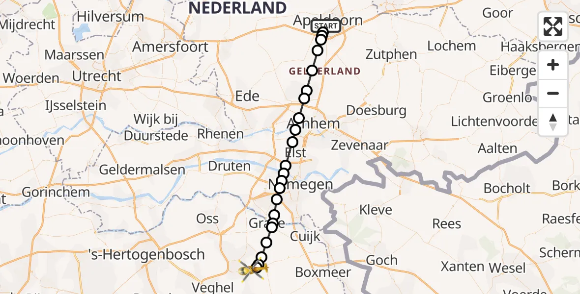 Vluchtroute Traumahelikopter Apeldoorn - Vliegbasis Volkel, 21 september 2026, 10:23