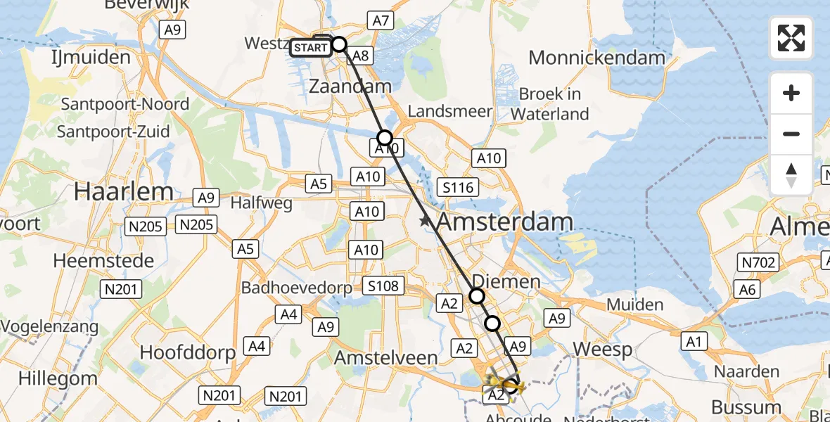 Vluchtroute Traumahelikopter Koog aan de Zaan - Amsterdam UMC Helipad, 21 september 2026, 10:47