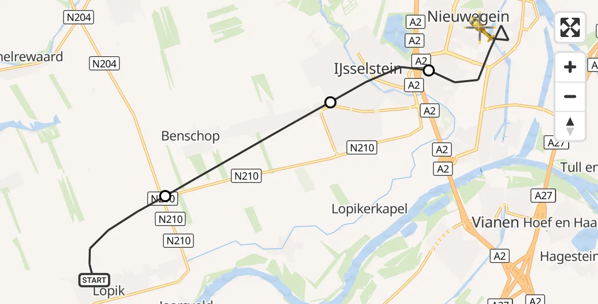 Vluchtroute Traumahelikopter Lopik - Nieuwegein, 21 september 2026, 10:55