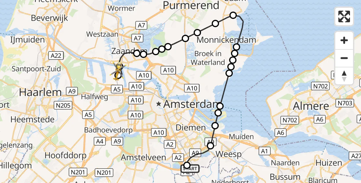 Vluchtroute Traumahelikopter Amsterdam UMC Helipad - Amsterdam Heliport, 21 september 2026, 11:14