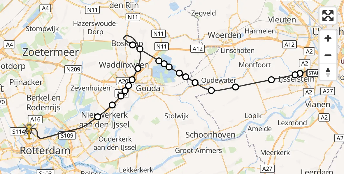 Vluchtroute Traumahelikopter Nieuwegein - Rotterdam The Hague Airport, 21 september 2026, 11:31