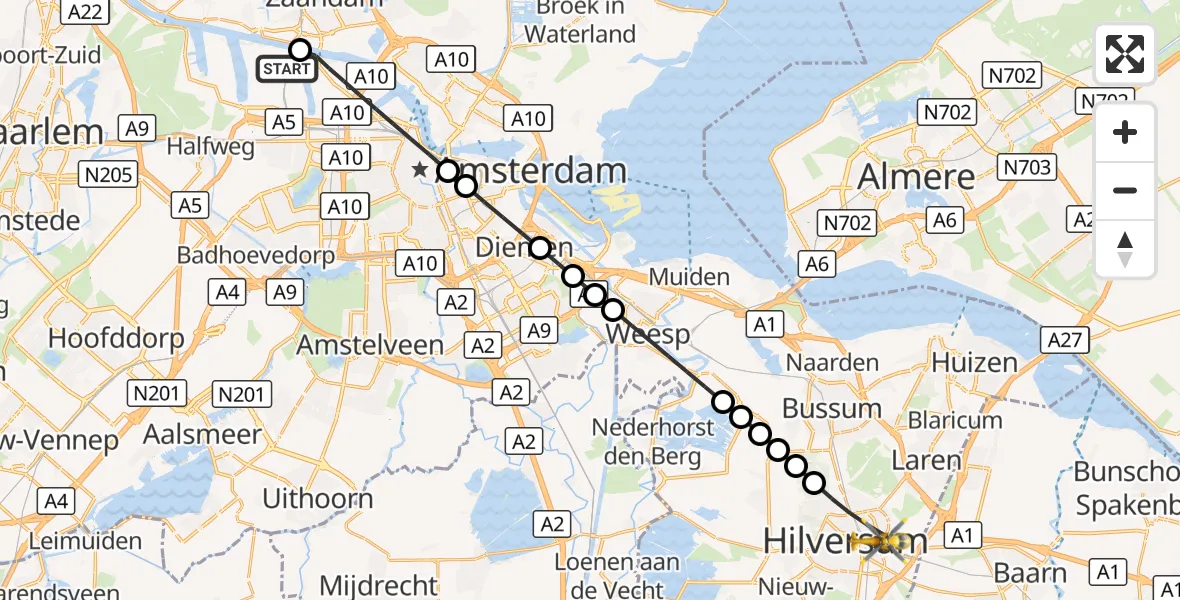 Vluchtroute Traumahelikopter Amsterdam Heliport - Hilversum, 21 september 2026, 11:32