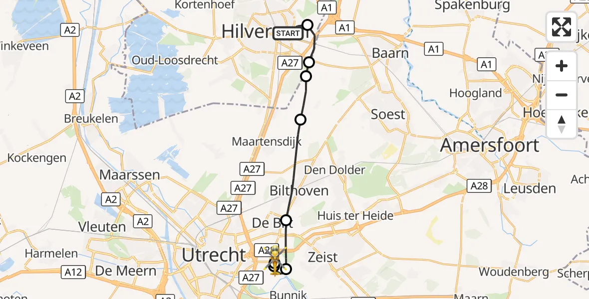 Vluchtroute Traumahelikopter Hilversum - Universitair Medisch Centrum Utrecht, 21 september 2026, 12:18