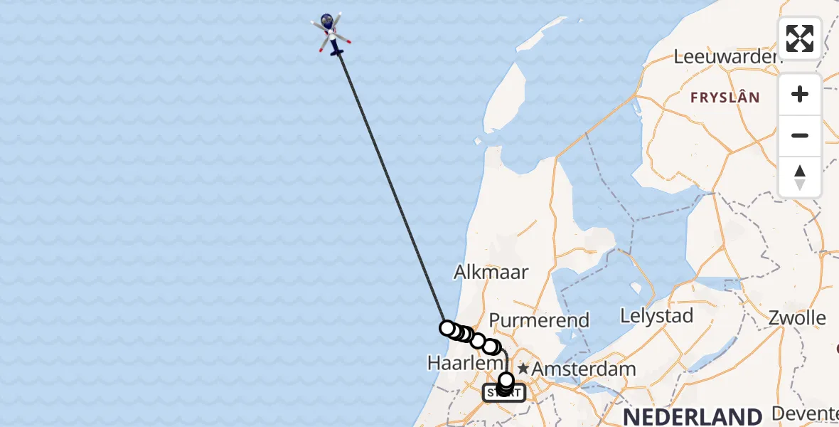 Vluchtroute Politiehelikopter Amsterdam Vliegveld Schiphol - Noordzee, 21 september 2026, 12:57