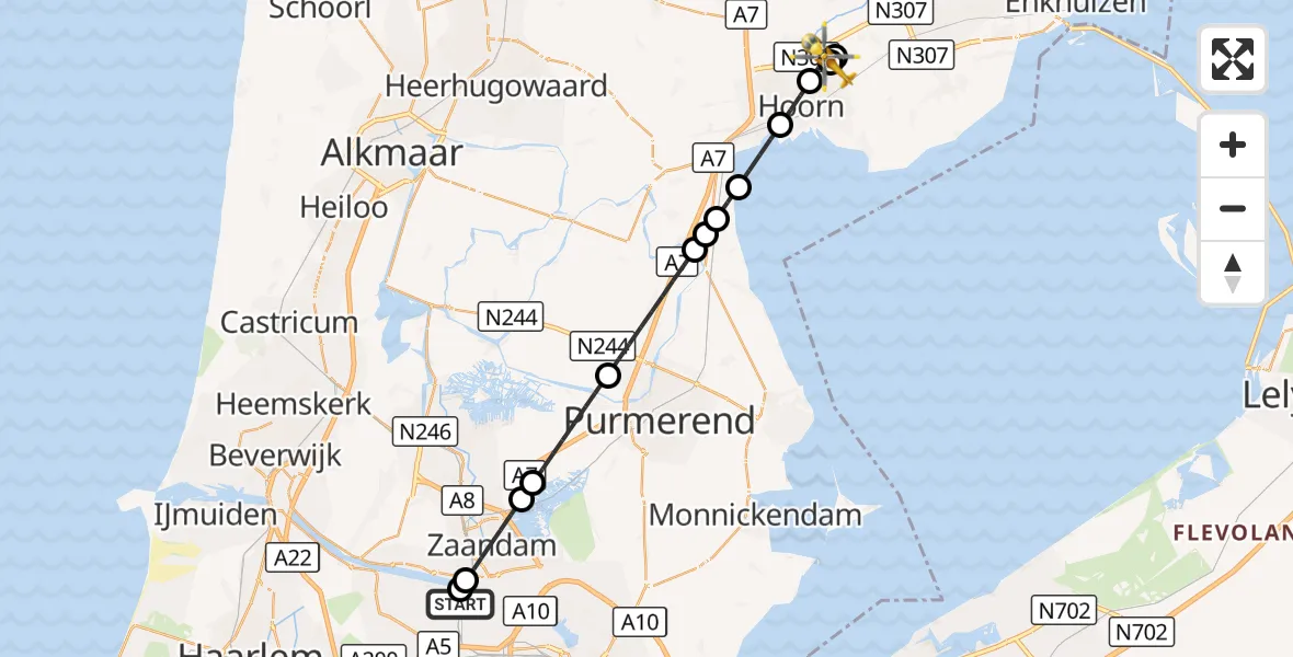 Vluchtroute Traumahelikopter Amsterdam Heliport - Zwaag, 21 september 2026, 14:13