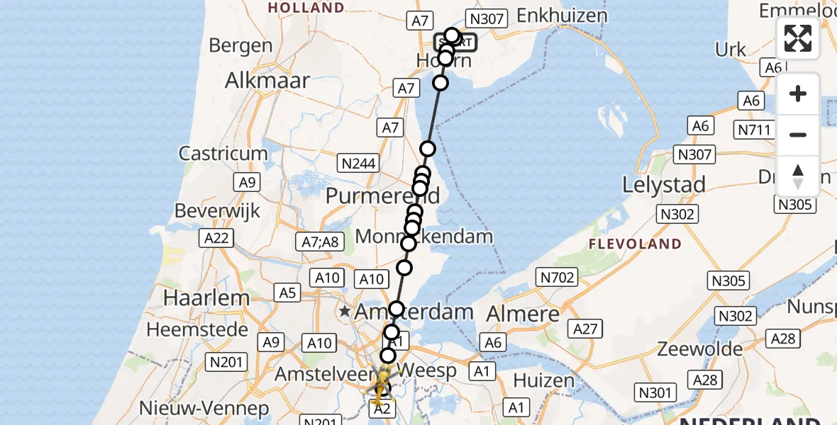 Vluchtroute Traumahelikopter Zwaag - Amsterdam UMC Helipad, 21 september 2026, 14:49