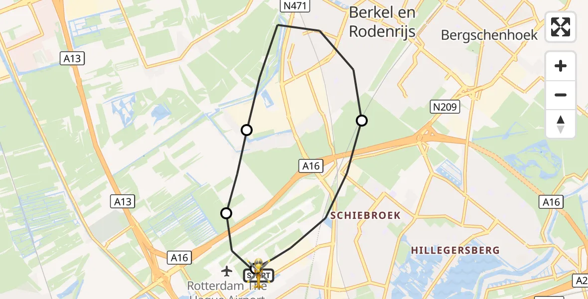 Vluchtroute Traumahelikopter Rotterdam The Hague Airport - Rotterdam The Hague Airport, 21 september 2026, 15:19