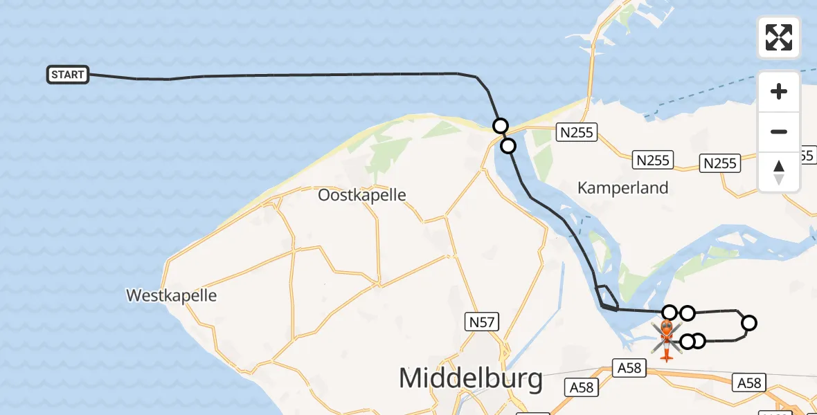 Vluchtroute Kustwachthelikopter Noordzee - Vliegveld Midden-Zeeland, 21 september 2026, 15:24