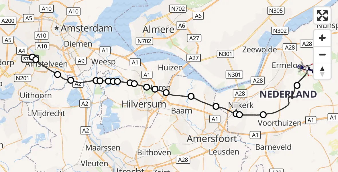 Vluchtroute Politiehelikopter Amsterdam Vliegveld Schiphol - Ermelo, 21 september 2026, 15:29