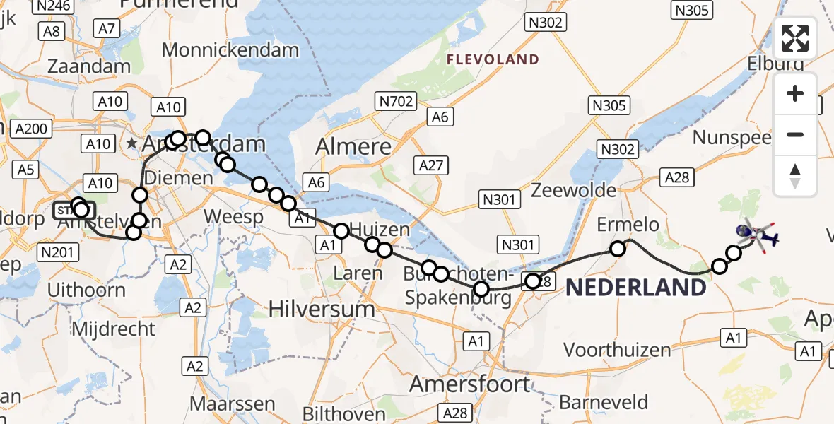 Vluchtroute Politiehelikopter Amsterdam Vliegveld Schiphol - Elspeet, 21 september 2026, 15:37