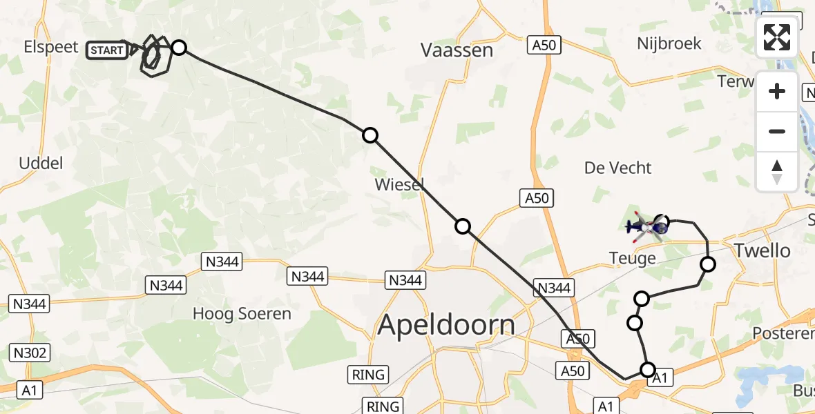 Vluchtroute Politiehelikopter Elspeet - Vliegveld Teuge, 21 september 2026, 16:35