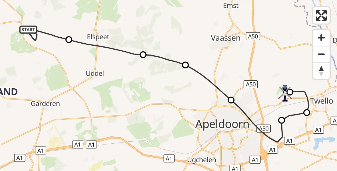 Vluchtroute Politiehelikopter Ermelo - Vliegveld Teuge, 21 september 2026, 16:42