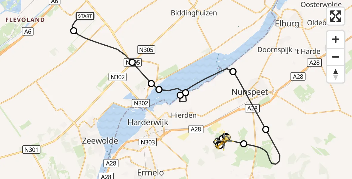 Vluchtroute Traumahelikopter Lelystad Airport - Elspeet, 21 september 2026, 17:59