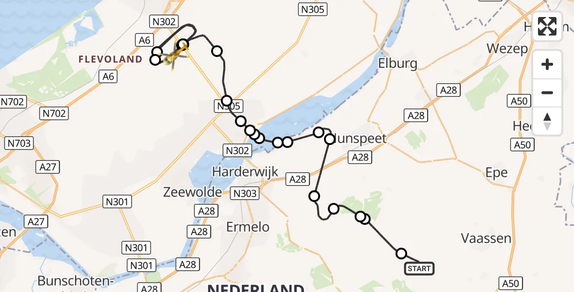 Vluchtroute Traumahelikopter Vaassen - Lelystad Airport, 21 september 2026, 18:36