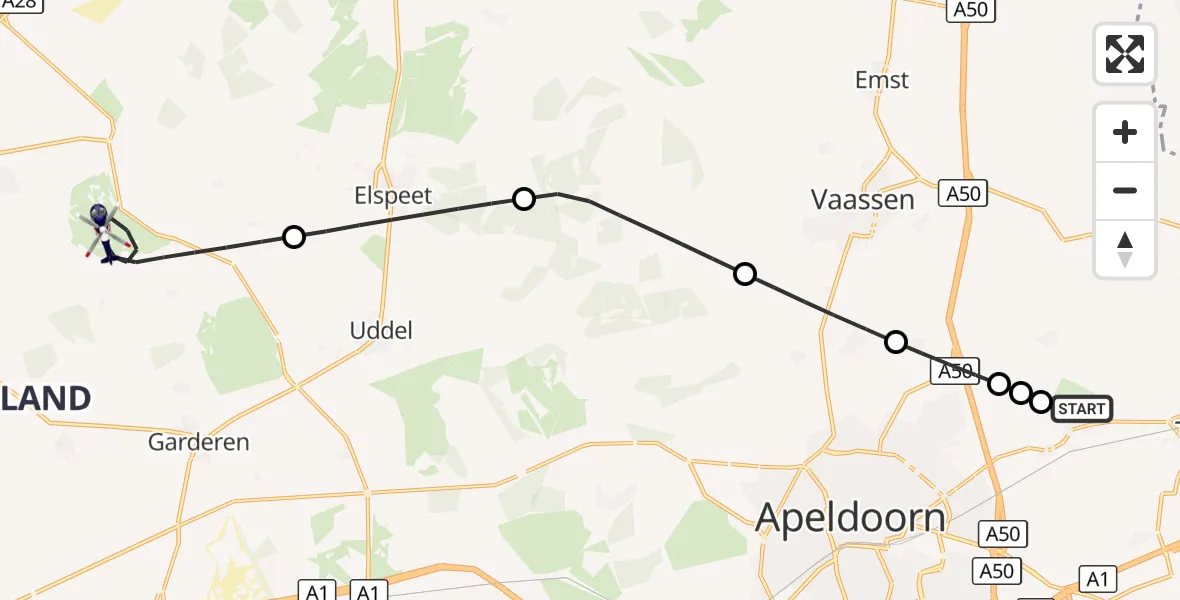 Vluchtroute Politiehelikopter Vliegveld Teuge - Ermelo, 21 september 2026, 18:53