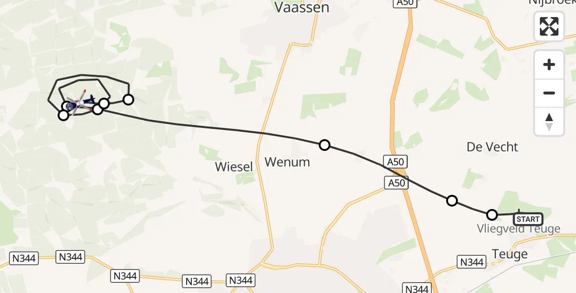 Vluchtroute Politiehelikopter Vliegveld Teuge - Vaassen, 21 september 2026, 18:54
