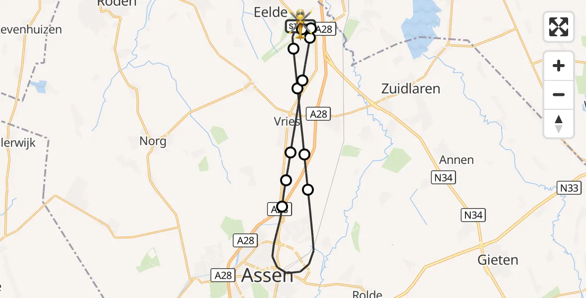 Vluchtroute Traumahelikopter Groningen Airport Eelde - Groningen Airport Eelde, 21 september 2026, 19:07