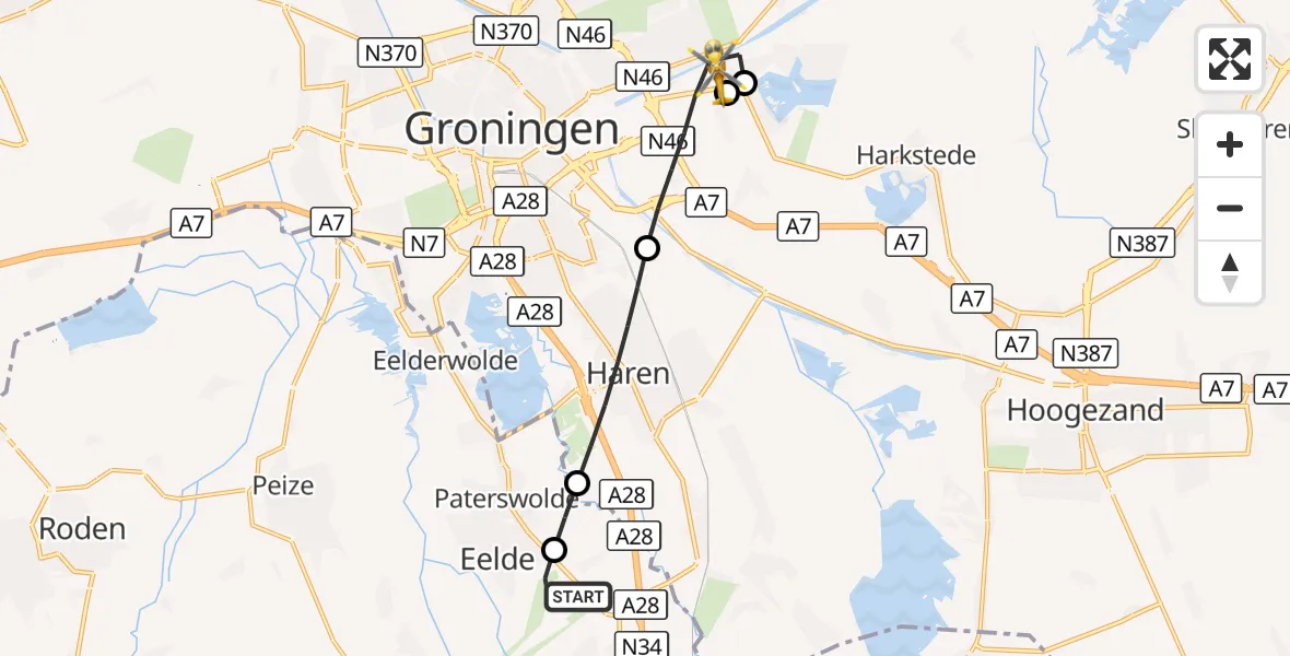 Vluchtroute Traumahelikopter Groningen Airport Eelde - Groningen, 21 september 2026, 19:51