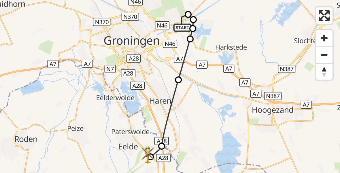 Vluchtroute Traumahelikopter Groningen - Groningen Airport Eelde, 21 september 2026, 20:11
