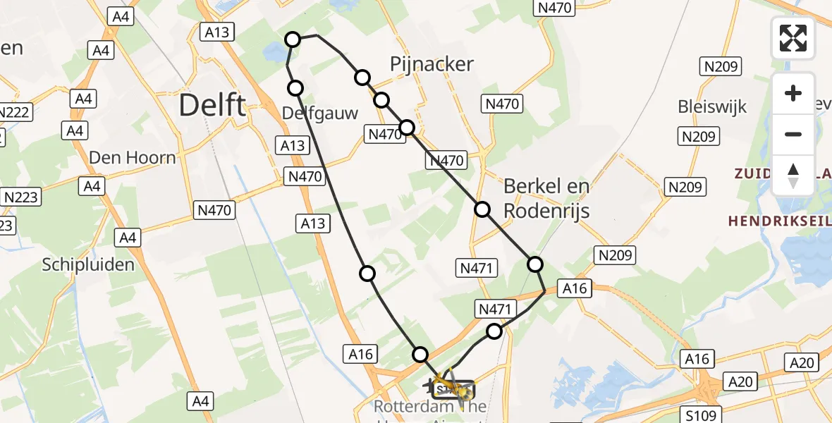 Vluchtroute Traumahelikopter Rotterdam The Hague Airport - Rotterdam The Hague Airport, 21 september 2026, 20:30