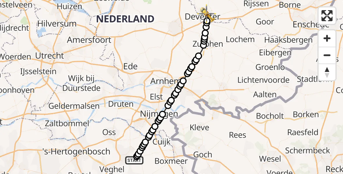 Vluchtroute Traumahelikopter Vliegbasis Volkel - Deventer, 21 september 2026, 22:57