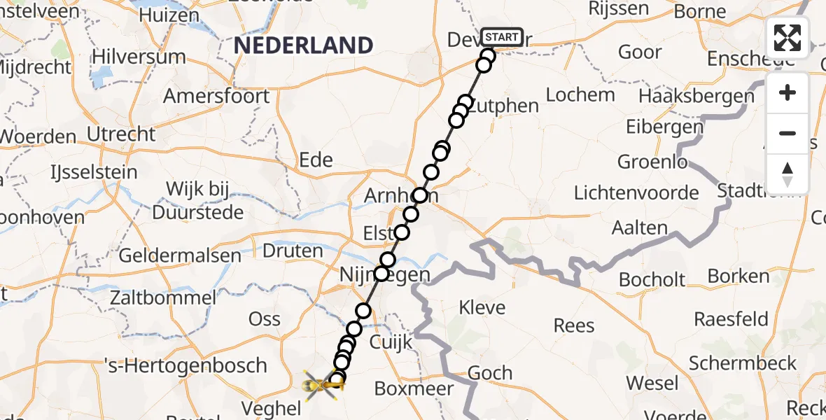 Vluchtroute Traumahelikopter Deventer - Vliegbasis Volkel, 21 september 2026, 23:50