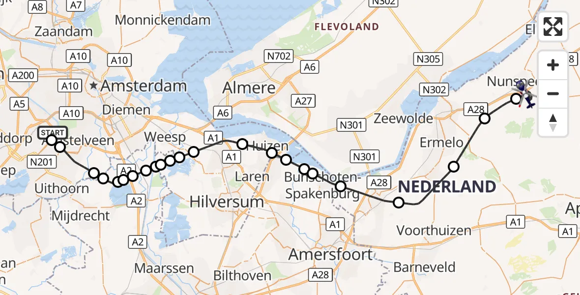 Vluchtroute Politiehelikopter Amsterdam Vliegveld Schiphol - Nunspeet, 22 september 2026, 07:13