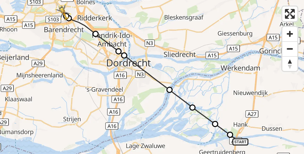 Vluchtroute Traumahelikopter Raamsdonksveer - Rotterdam, 22 september 2026, 07:26