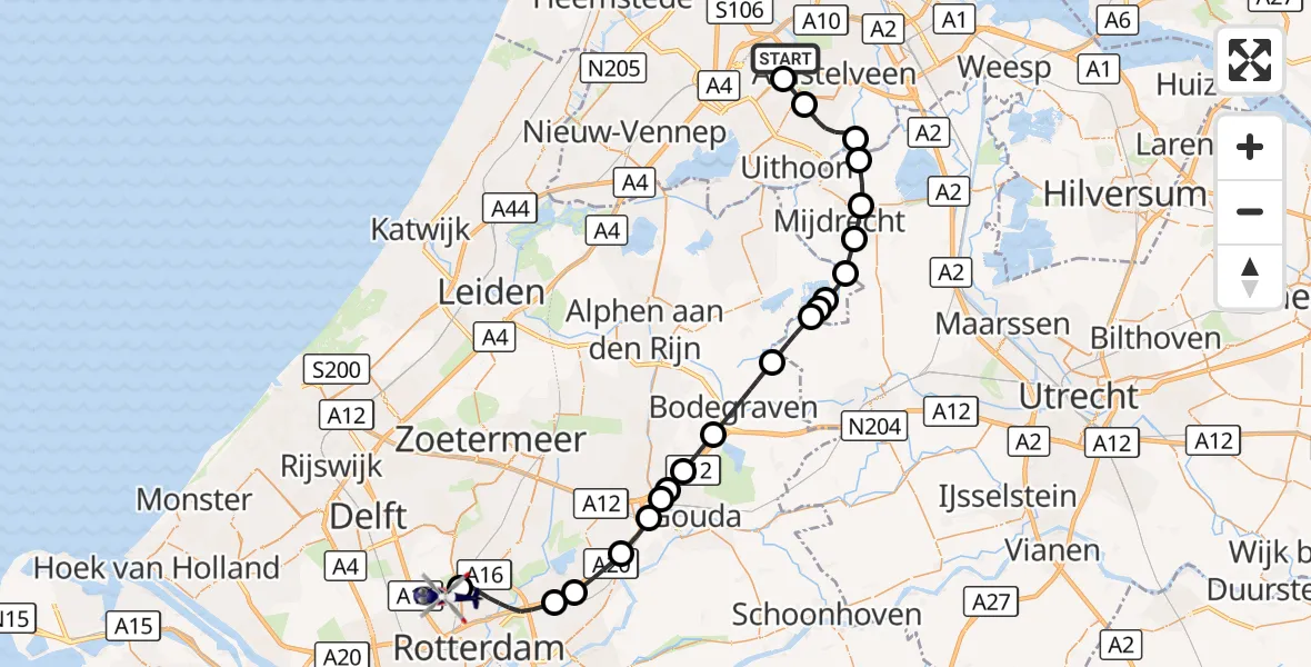 Vluchtroute Politiehelikopter Amsterdam Vliegveld Schiphol - Rotterdam The Hague Airport, 22 september 2026, 07:45